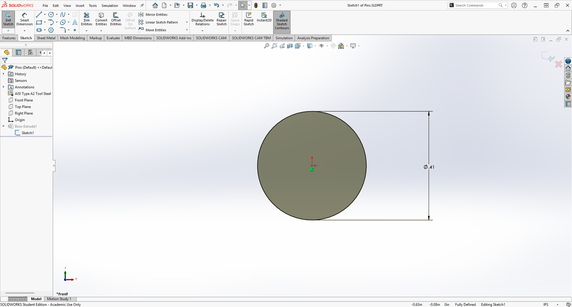 Pin Sketch in SolidWorks